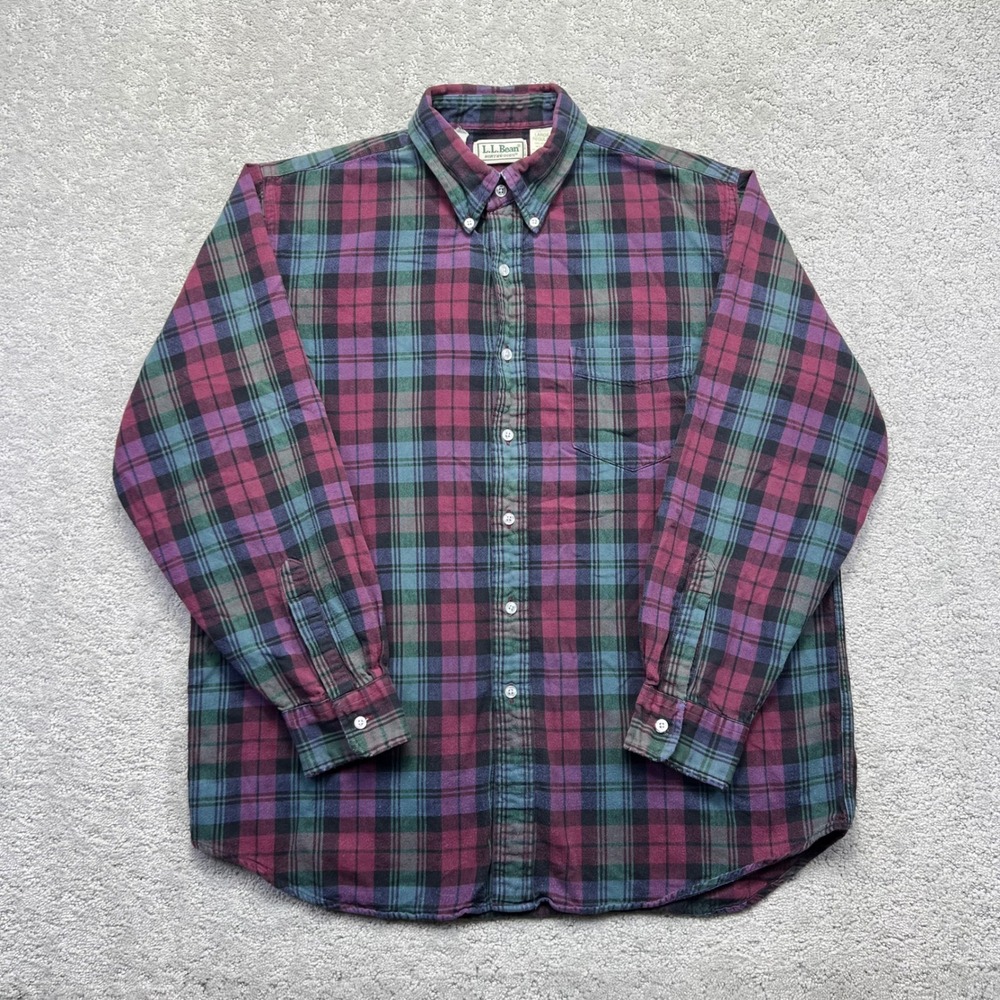 VINTAGE LL Bean Northwoods Shirt Mens L Reg Plaid Flannel Button Down Longsleeve